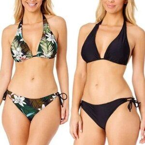 NEW Hurley Women's XL Reversible Bikini 2pc Set Black Tropical Floral Adjustable